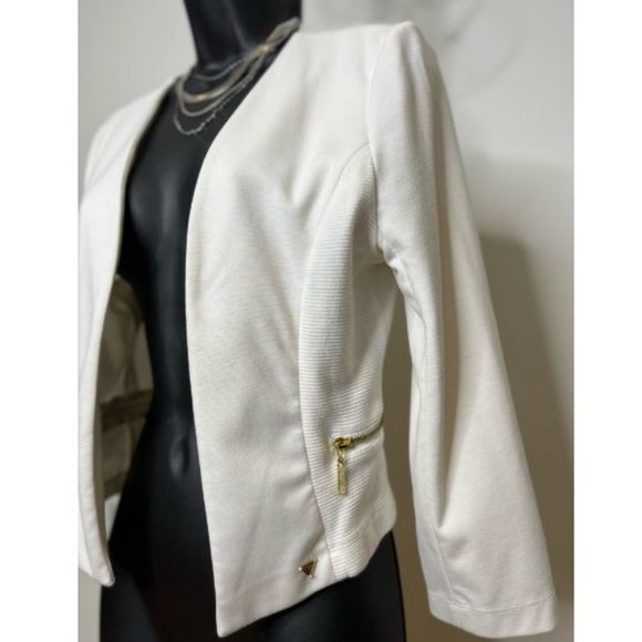 Guess Womens Open Front Dress Jacket Long Sleeve Zip Pockets Size M White - Picture 2 of 5